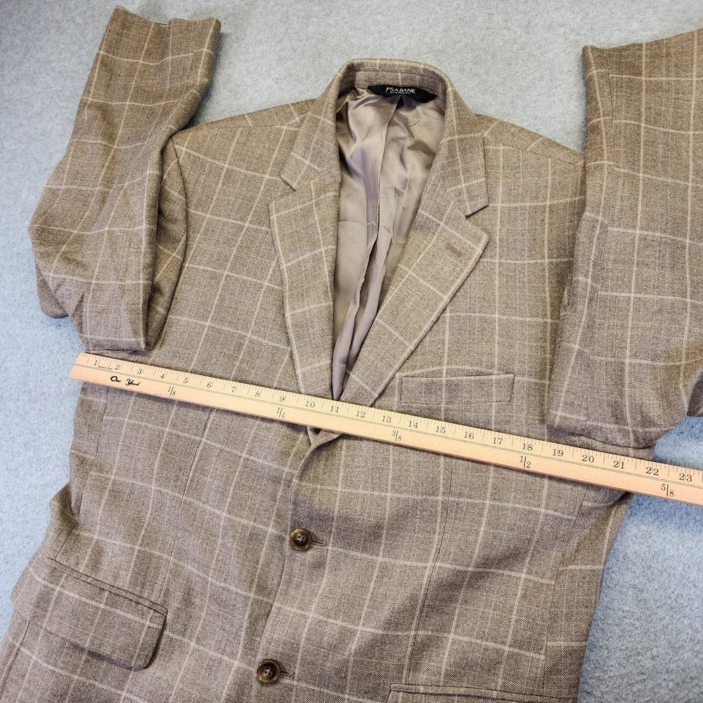 Jos A Bank Mens 43R Tailored Fit Blazer Sport Coat Suit Wool Silk Plaid Tan